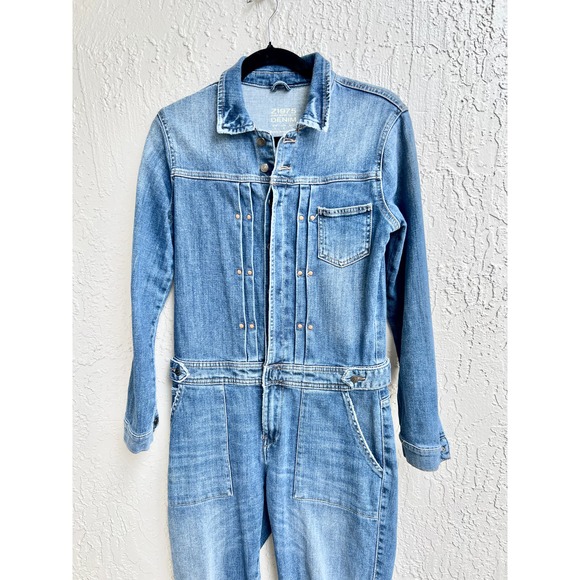 Zara Embroidered Pleated Tapered Leg Jumpsuit Denim Blue Women's Small - Picture 2 of 5